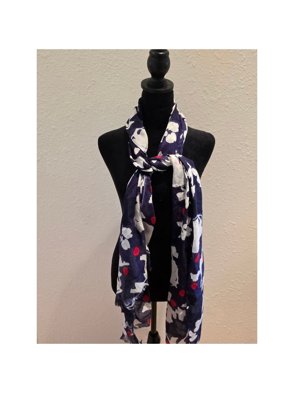 Women's Unbranded Navy White Floral Red Dot Scarf One Size - Picture 4 of 5